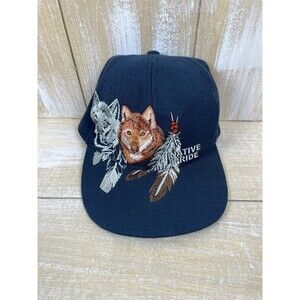 Native Pride Wolf Feathers Embroidered Navy Blue Adjustable Cap Hat